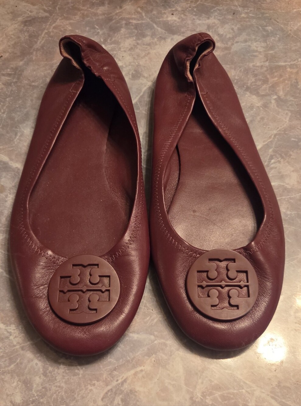 Tory Burch Maroon Leather Logo Ballet Flats